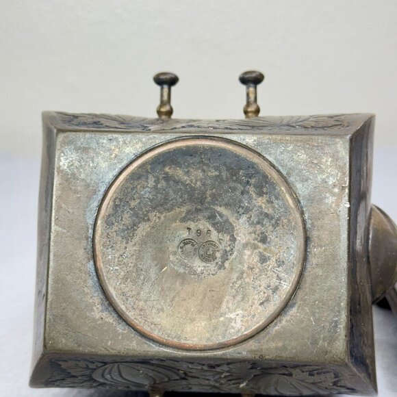 1961 Vintage Teapot Meriden B. Company Arts and Crafts With Warmer Stand Decor - Picture 10 of 16